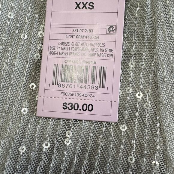 Nwt women’s XXS light gray sequin pants mid rise and flair bottom - Picture 2 of 4